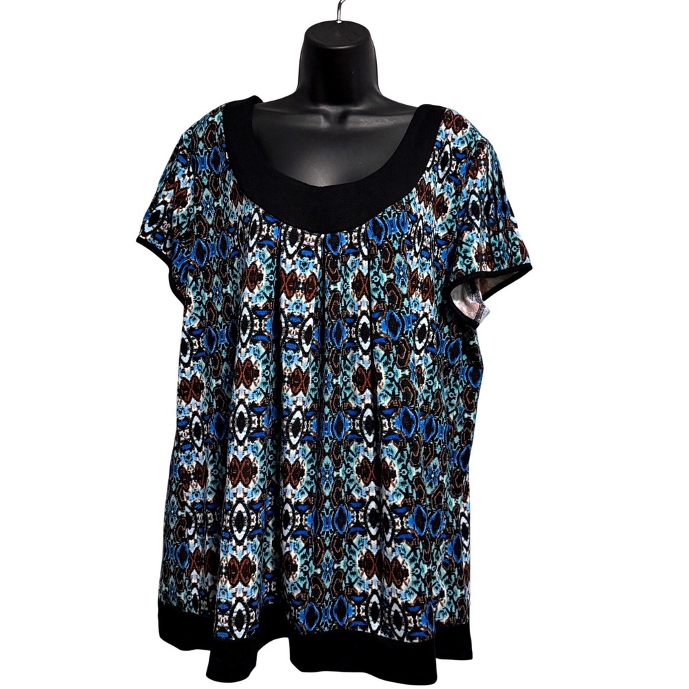 Cato Woman Blue Brown Geometric Kaleidoscope Scoop Neck Tunic Top 22/24W